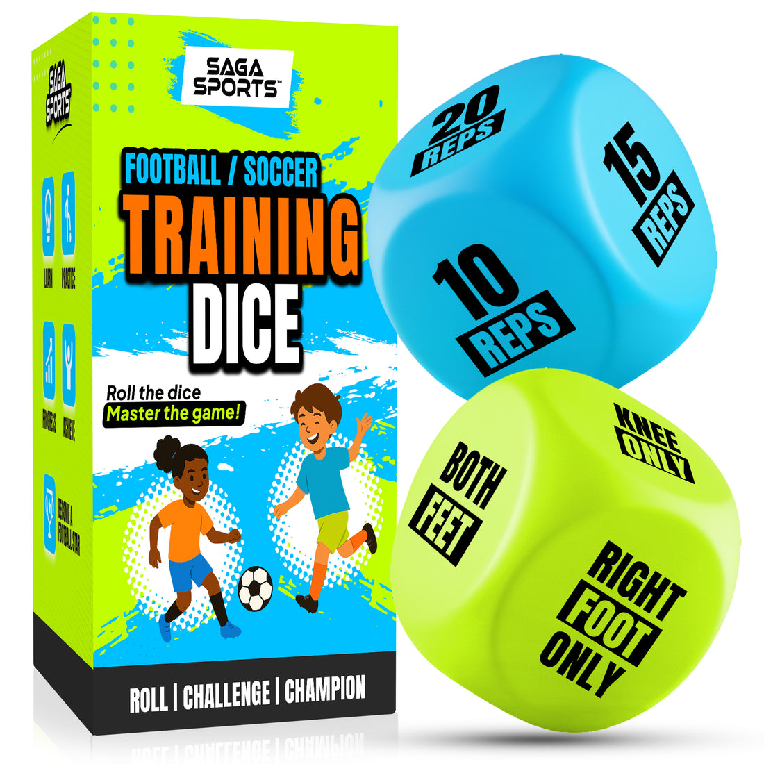 Training Dice - Blue & Green Soccer Practice Equipment for Kids
