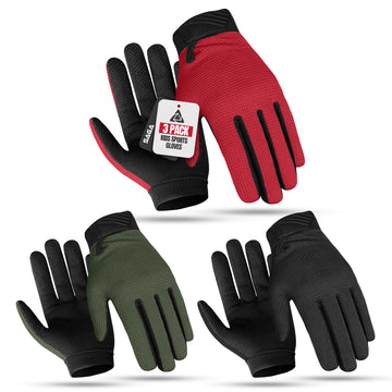 3-Pack Kids Full-Finger Cycling Gloves – Non-Slip Bike Gloves for Boys & Girls | BMX, MTB & Scooter Riding
