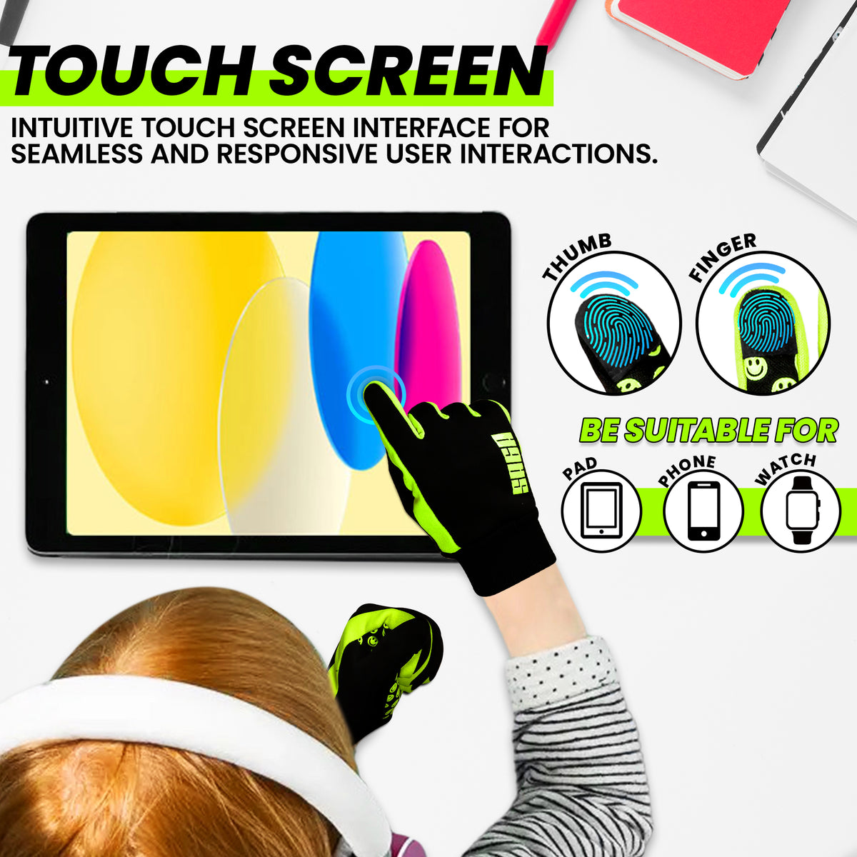 Kids Full Finger Riding Gloves Bundle – Pink & Neon Green 2 Pair Pack