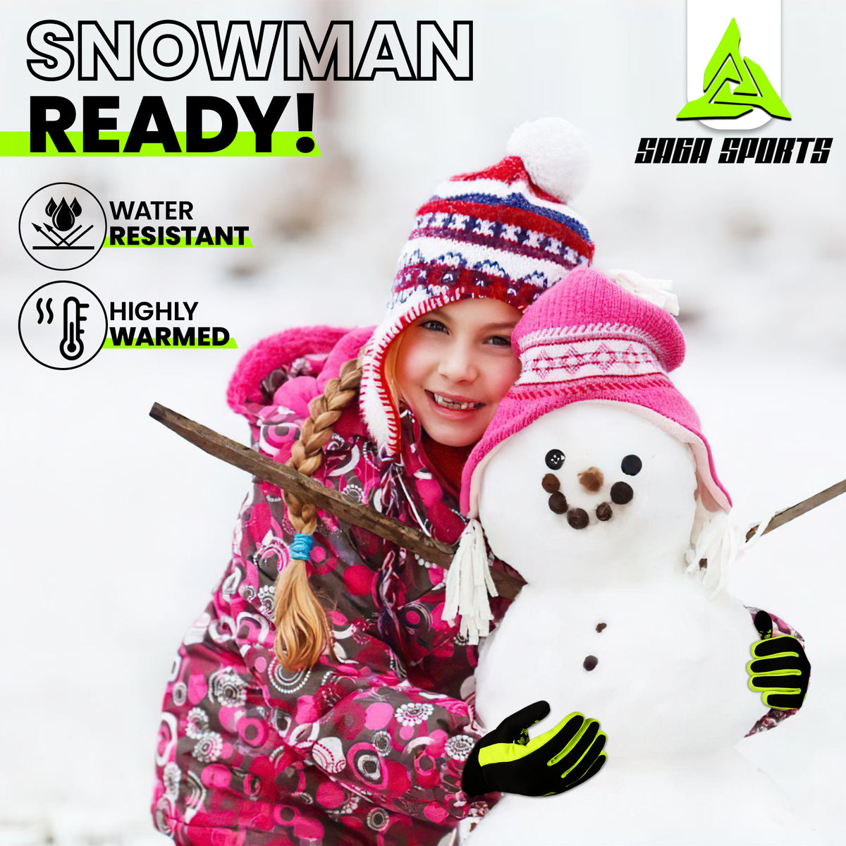 Kids Full Finger Riding Gloves Bundle – Pink & Neon Green 2 Pair Pack