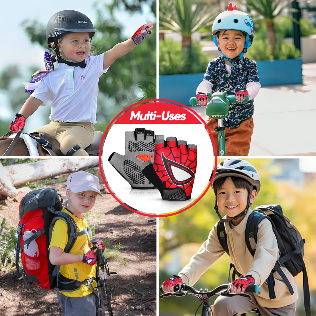 Kids’ Half-Finger Cycling Gloves – Non-Slip Padded Bike Gloves for Boys & Girls