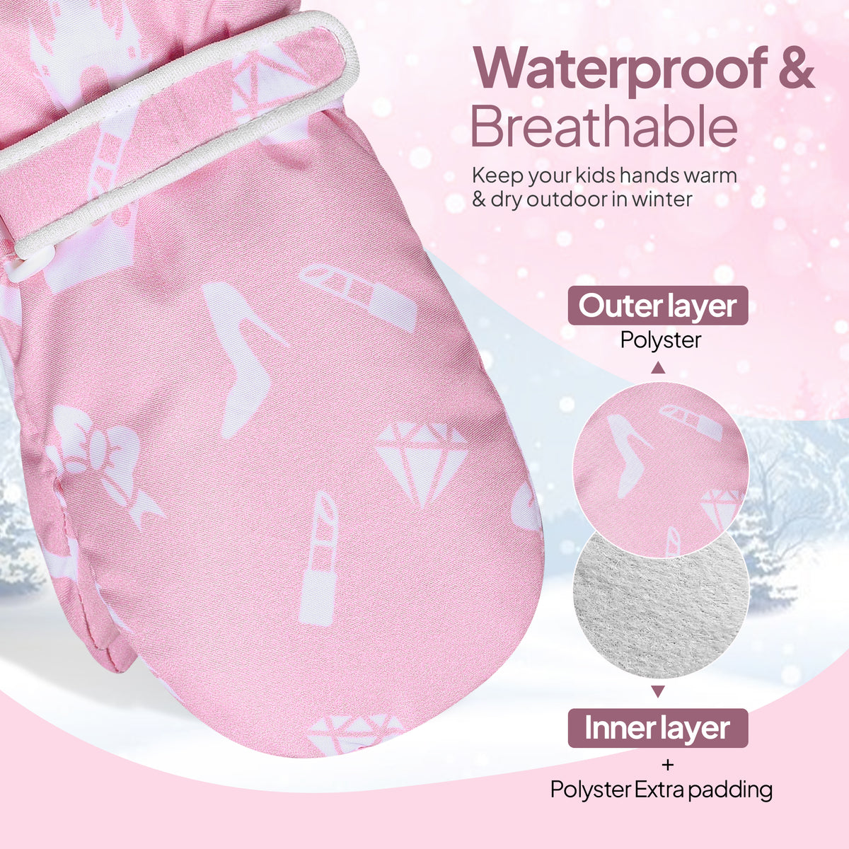 Kids Winter Mittens Gloves – Pink & Sea Green
