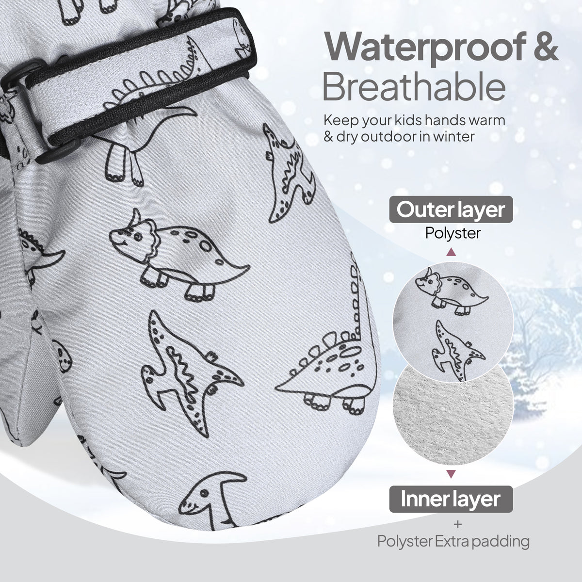 Kids Winter Warm Bundle – Dinosaur Mittens + Thermal Balaclava
