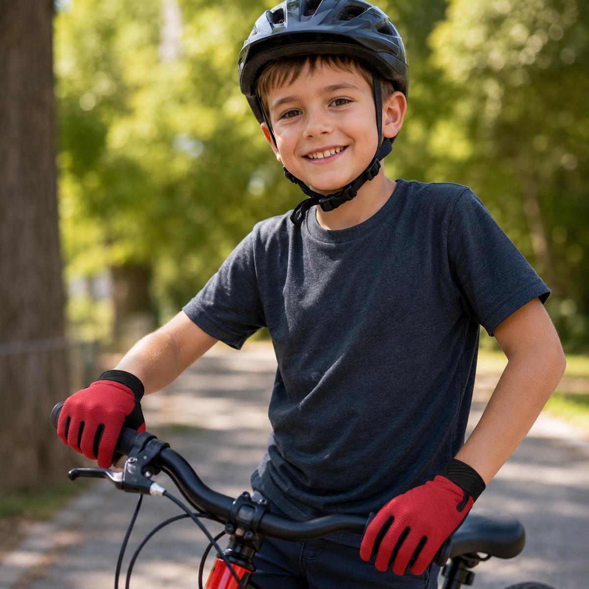 Kids Cycling Gloves Bundle – Full Finger & Half Finger Red/Black 2 Pair Pack