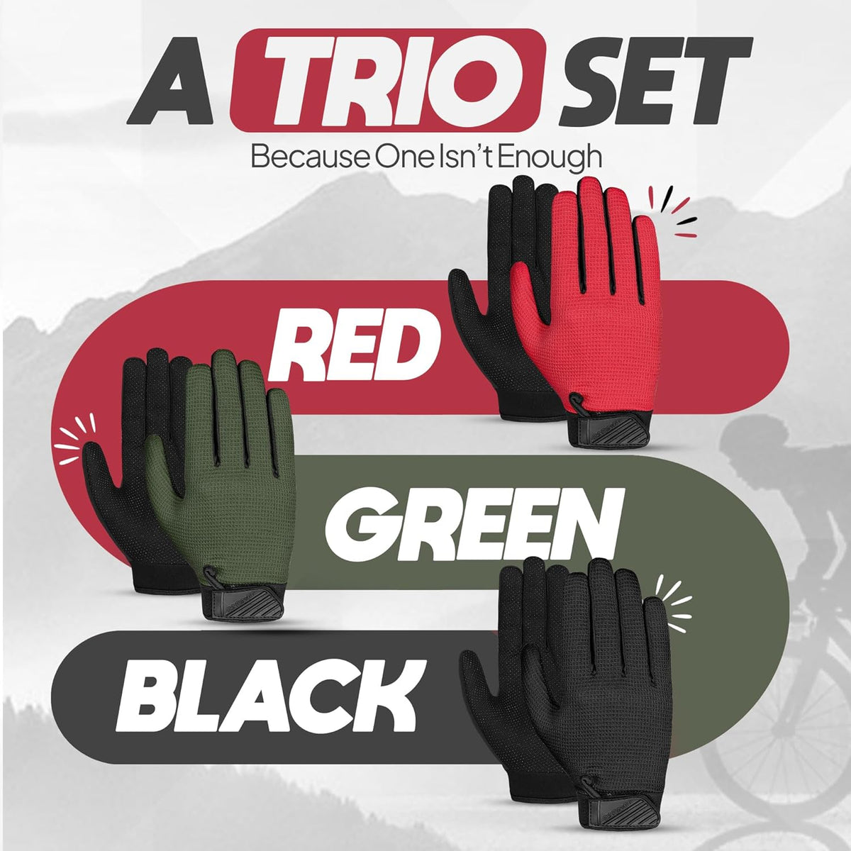3-Pack Kids Full-Finger Cycling Gloves – Non-Slip Bike Gloves for Boys & Girls | BMX, MTB & Scooter Riding