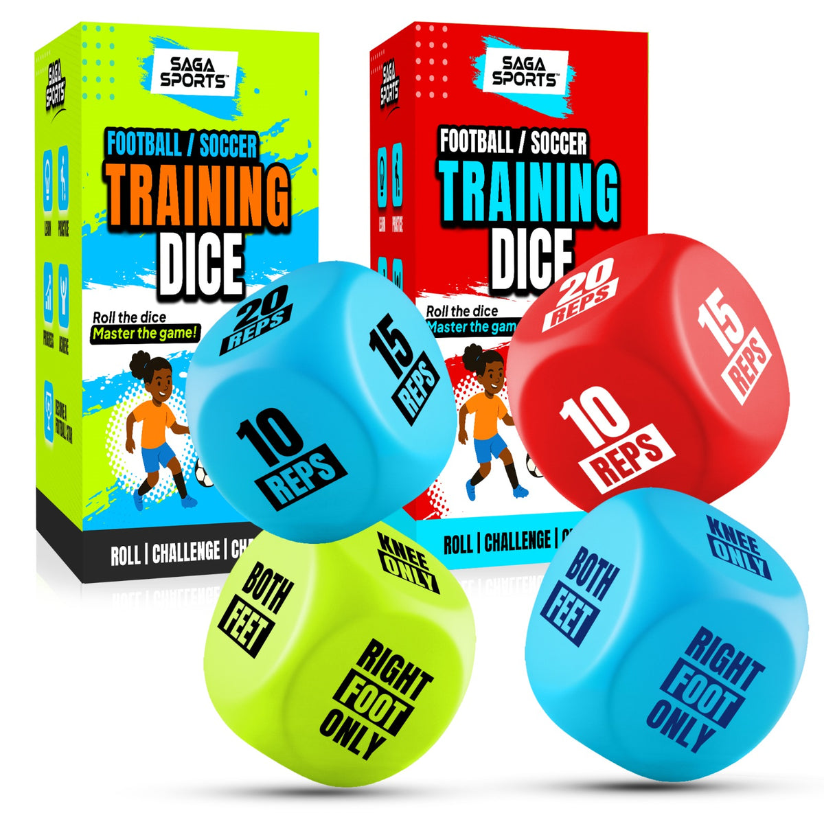 Training Dice - Blue & Green Soccer Practice Equipment for Kids
